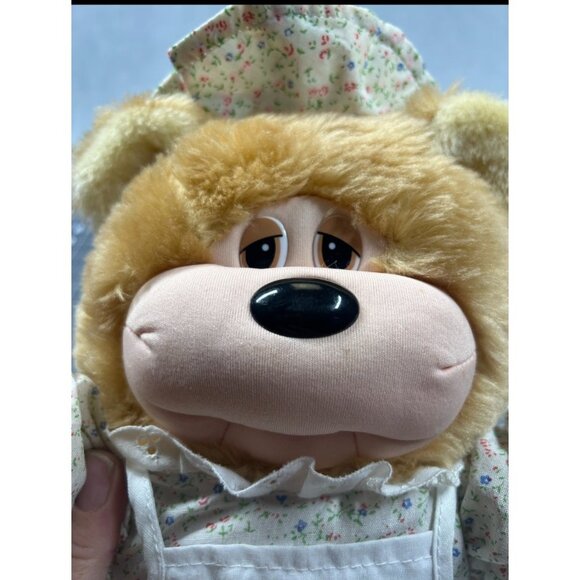 Vintage 1980s Cuddle Wit Bear Plush Doll With Floral Dress & Bonnet - Picture 4 of 10